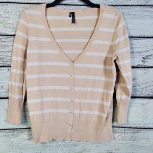 Maurices Beige & White Striped Button Front Cardigan Sweater Women’s Size L Ligh